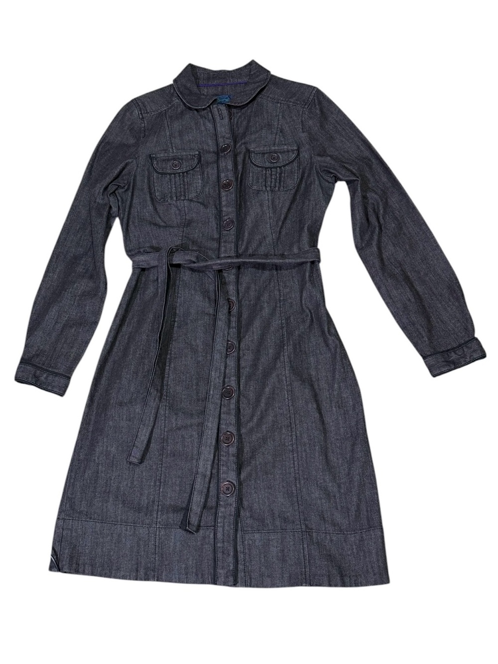 Boden Dark Wash Denim Shirt Dress Belted Long Sleeve 6R